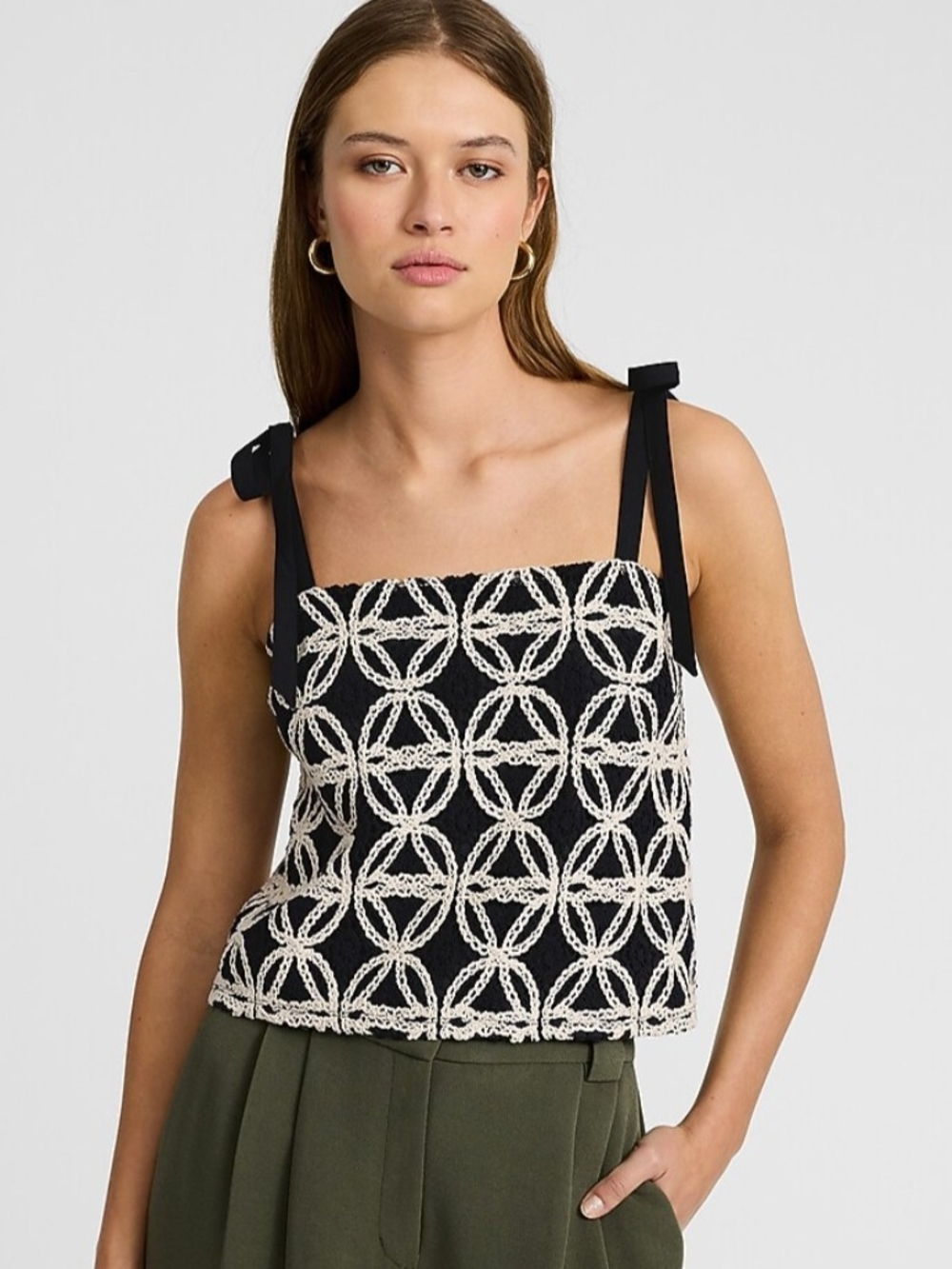 Express Black Two Tone Crochet Tie Strap Crop Tank